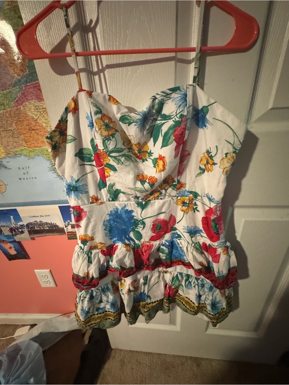 B Darlin White Sundress with Red, Blue, Yellow & Green Floral Print